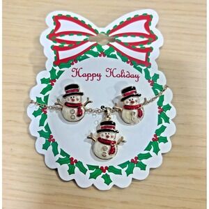 Snowman Christmas Jewelry Set Necklace Earrings Holiday Enamel Cute Gift